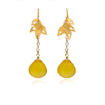 Alappuzha Tropical Leaf Long Earrings - Yellow Chalcedony -Victoria von Stein