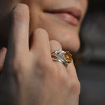 INDAH Handcarved Botanical Leaf Ring with a Gemstone - Victoria von Stein Design