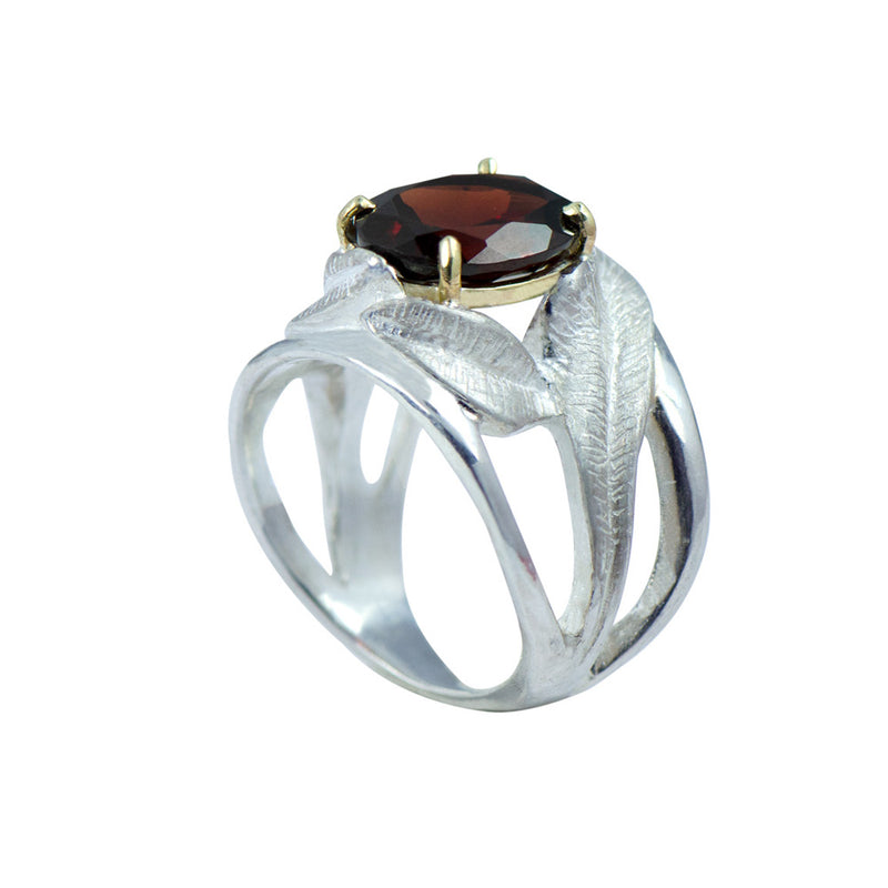 INDAH Handcarved Botanical Leaf Ring with a Gemstone - Victoria von Stein Design