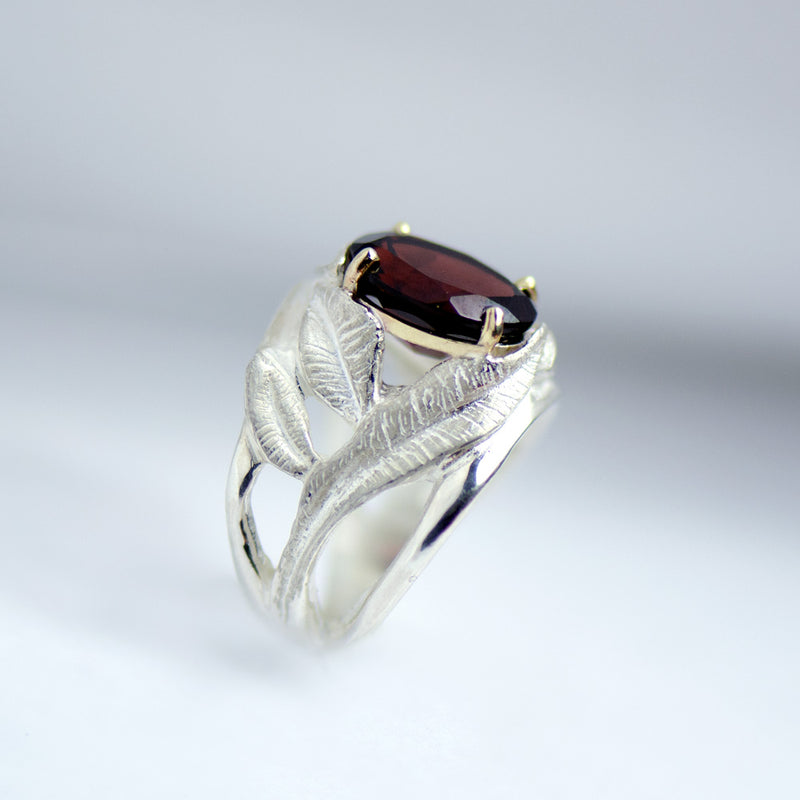 INDAH Handcarved Botanical Leaf Ring with a Gemstone - Victoria von Stein Design