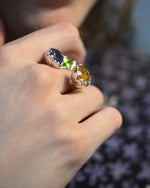 LILY Handcarved Waterlilies Cocktail Ring Trio with Amethyst, Citrine and Peridot - ONE-OFF - Victoria von Stein Design