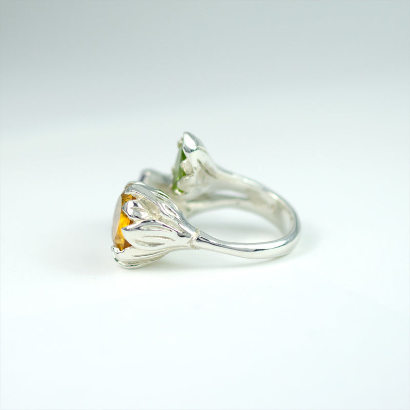 LILY Handcarved Botanical Cocktail Ring Trio with Amethyst, Citrine and Peridot - Victoria von Stein 