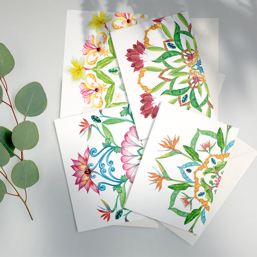 Botanical Mandala A6 Greeting Cards - Bali - Pack of 8 - Victoria von Stein Design