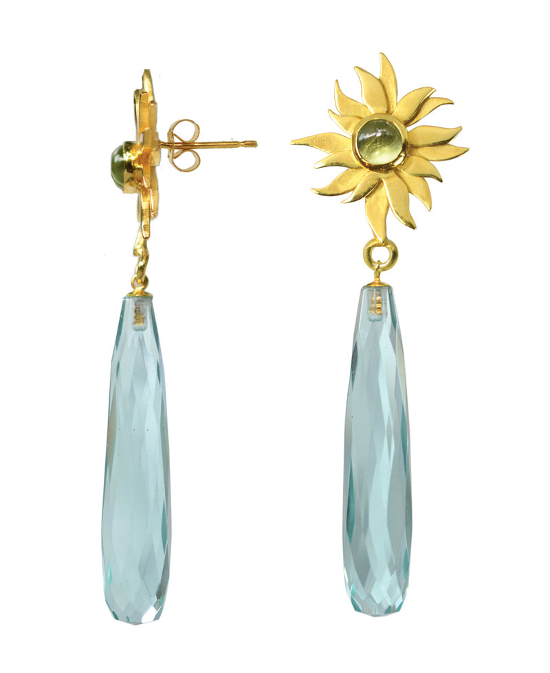 Abahti Sun Drop Earrings with Peridot and Blue Quartz - Victoria von Stein Ltd