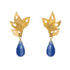 Alappuzha Tropical Leaf Drop Earrings with Blue Stone - Gold - Victoria von Stein